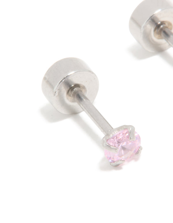 Kids Surgical Steel Cubic Zirconia Flat Back Earrings