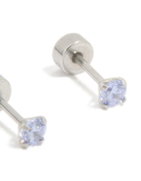Kids Surgical Steel Cubic Zirconia Flat Back Earrings - link has visual effect only