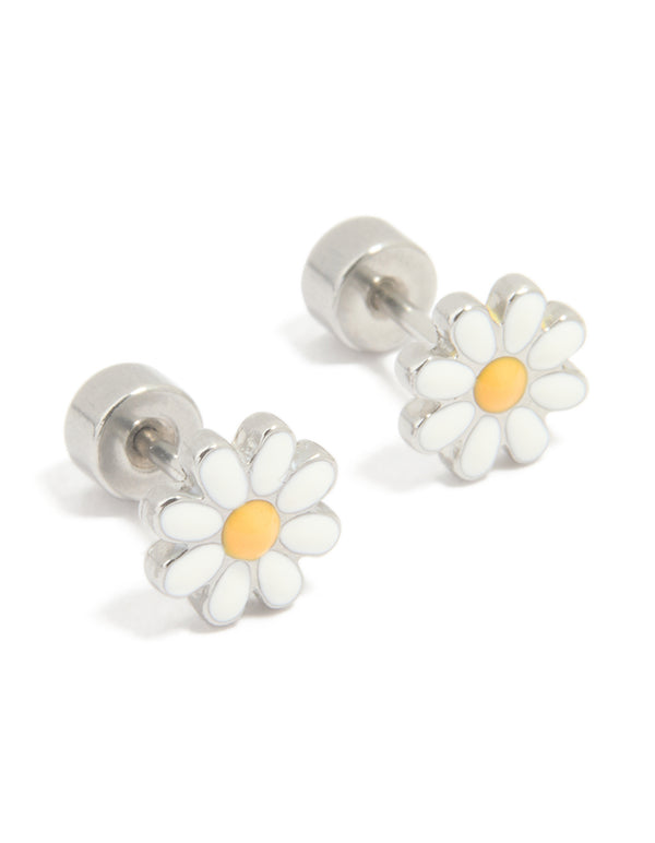 Kids Surgical Steel Daisy Flat Back Earrings