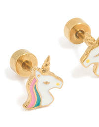 Kids Gold Plated Surgical Steel Unicorn Flat Back Earrings - link has visual effect only