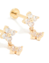 Gold Plated Surgical Steel Cubic Zirconia Flower Flat Back Earrings - link has visual effect only