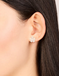 Rose Gold Plated Cubic Zirconia Inlay Flower Stud Earrings - link has visual effect only