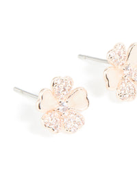 Rose Gold Plated Cubic Zirconia Inlay Flower Stud Earrings - link has visual effect only