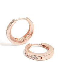Rose Gold Plated Cubic Zirconia Huggie Earrings - link has visual effect only