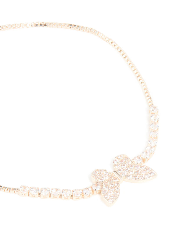 Rose Gold Plated Cubic Zirconia Butterfly Toggle Bracelet