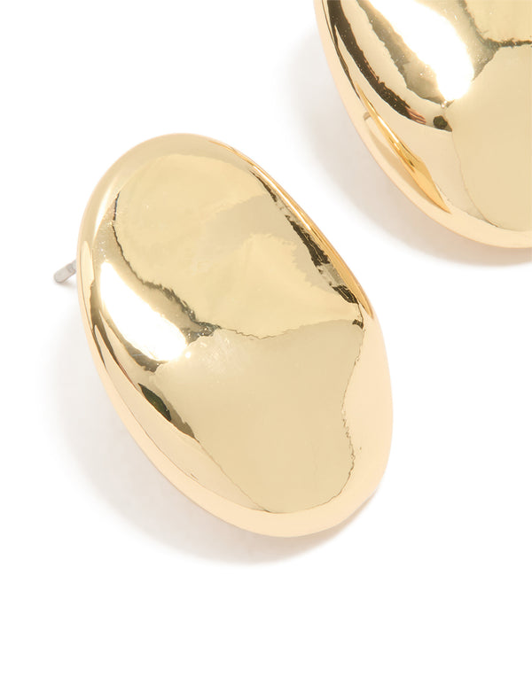 Gold Plated Organic Oval Pebble Stud Earrings