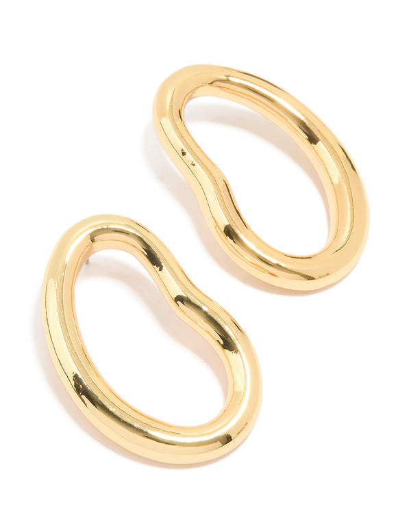 Gold Plated Organic Open Oval Stud Earrings
