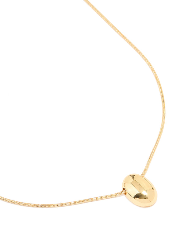 Gold Plated Snake Chain Small Oval Pendant Necklace