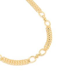Gold Plated Chunky Oval Curb Link Necklace - link has visual effect only