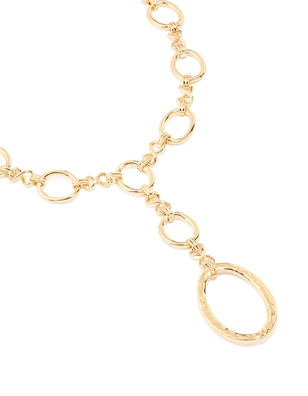 Gold Plated Oval Link Hammered Large Y-Necklace