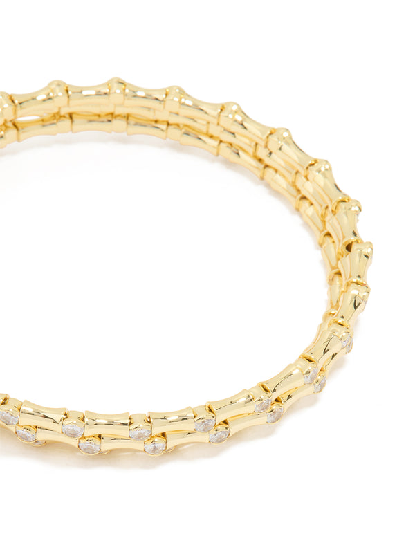 Gold Plated Diamante Spiral Bangle