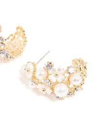 Gold Plated Flower Diamante Pearl Graduating Hoop - link has visual effect only