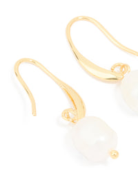 Gold Plated Freshwater Pearl Medium Hook Earrings - link has visual effect only