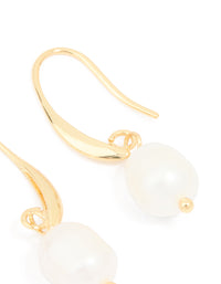 Gold Plated Freshwater Pearl Medium Hook Earrings - link has visual effect only