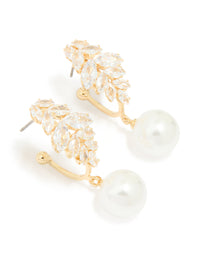 Gold Plated Cubic Zirconia Large Vine Pearl Drop Earrings - link has visual effect only