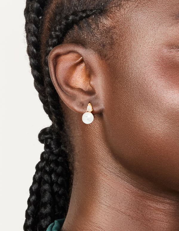 Gold Plated Cubic Zirconia & Pearl Teardrop Earrings