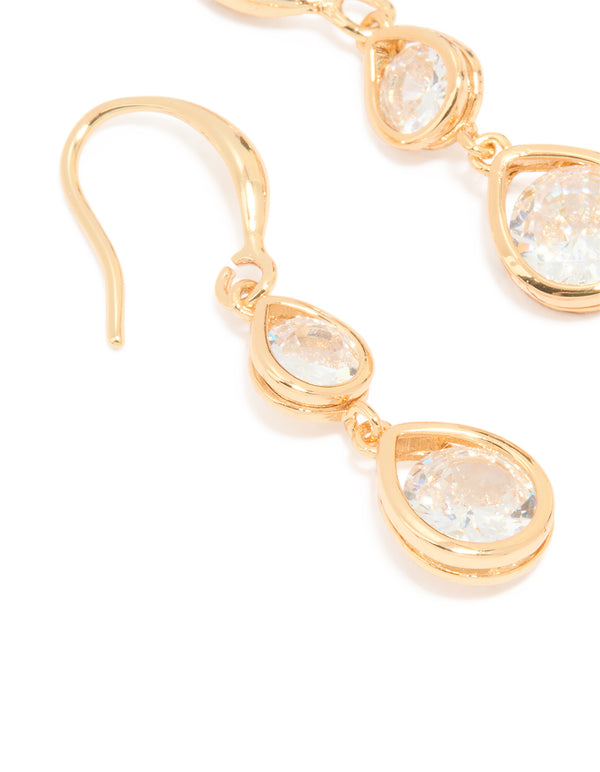 Gold Plated Double Cubic Zirconia Hook Earrings