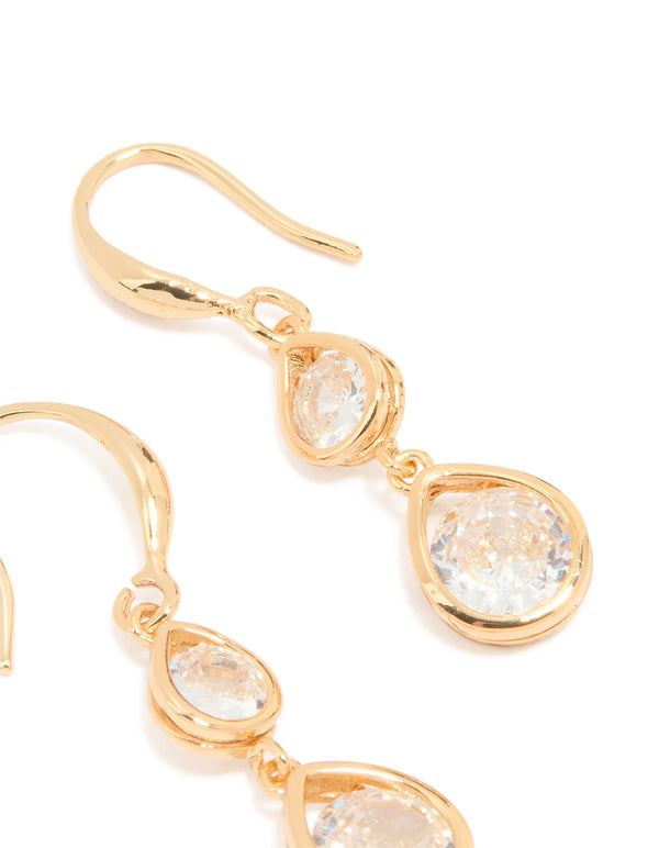Gold Plated Double Cubic Zirconia Hook Earrings