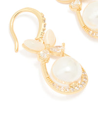 Gold Plated Cubic Zirconia Pearl Butterfly Oval Hook Earrings - link has visual effect only