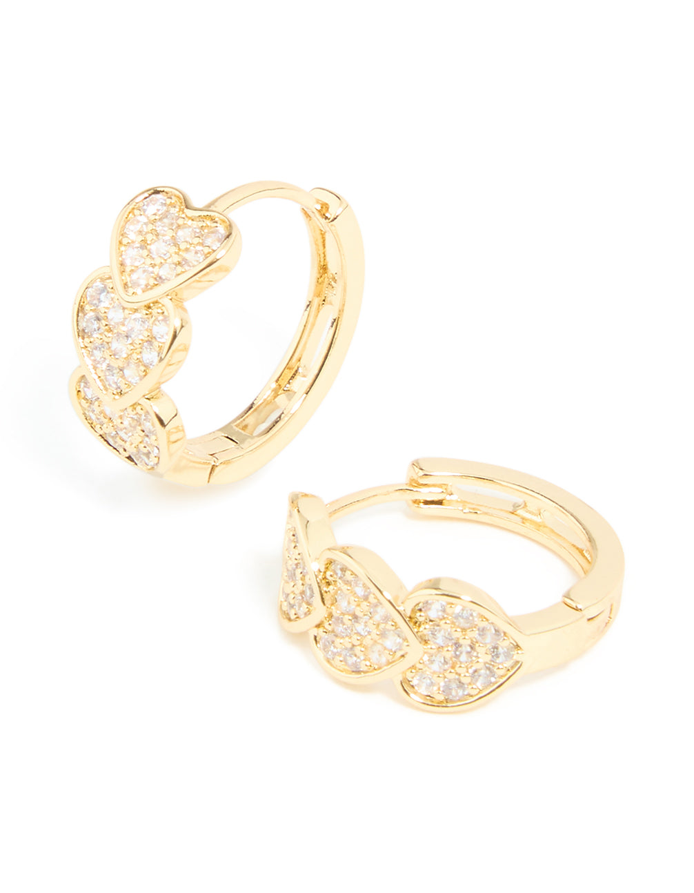 Gold Plated Cubic Zirconia Trio Heart Huggie Earrings