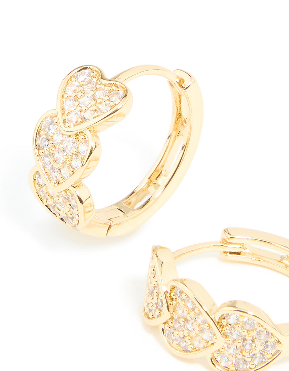 Gold Plated Cubic Zirconia Trio Heart Huggie Earrings