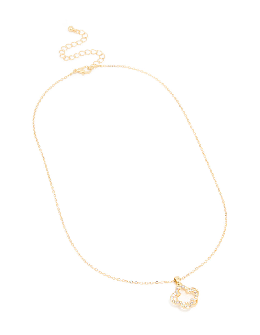 Gold Plated Diamante Outline Flower Pendant Necklace