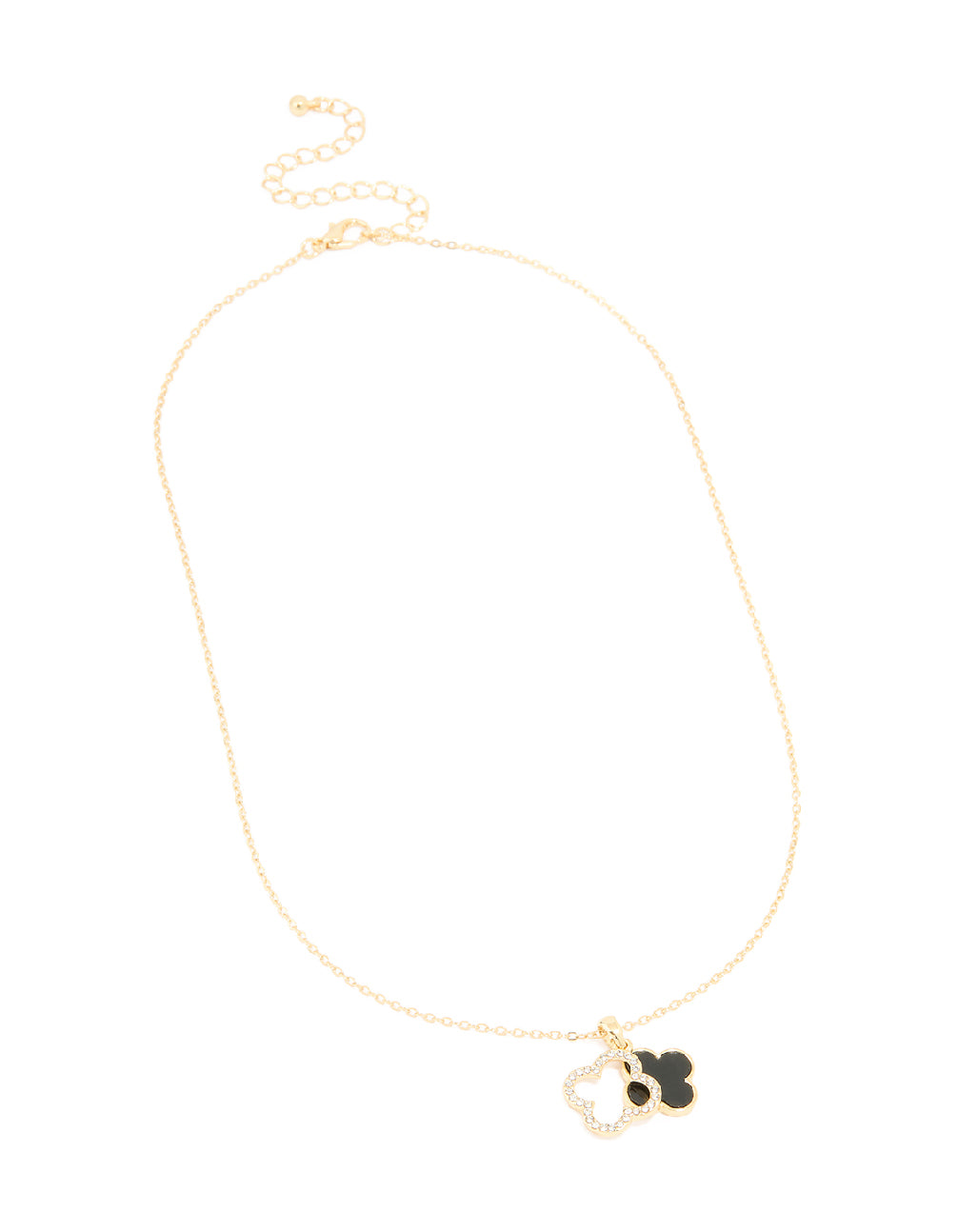 Gold Plated Diamante Outline Black Flower Pendant Necklace