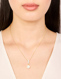 Gold Plated Cubic Zirconia & Pearl Pendant Necklace - link has visual effect only