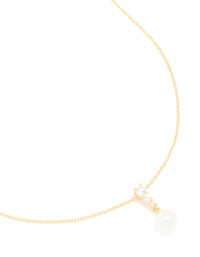 Gold Plated Cubic Zirconia & Pearl Pendant Necklace - link has visual effect only