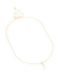 Gold Plated Cubic Zirconia & Pearl Pendant Necklace - link has visual effect only