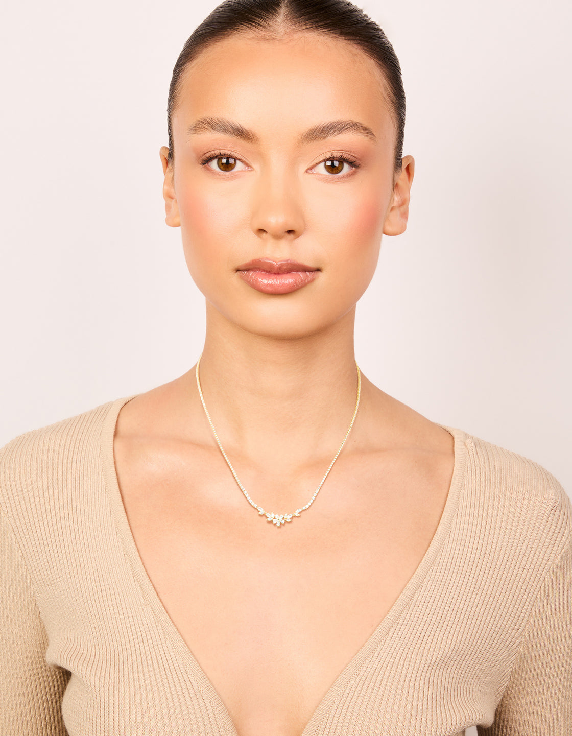 Gold Plated Cubic Zirconia Flower Cup Chain Necklace