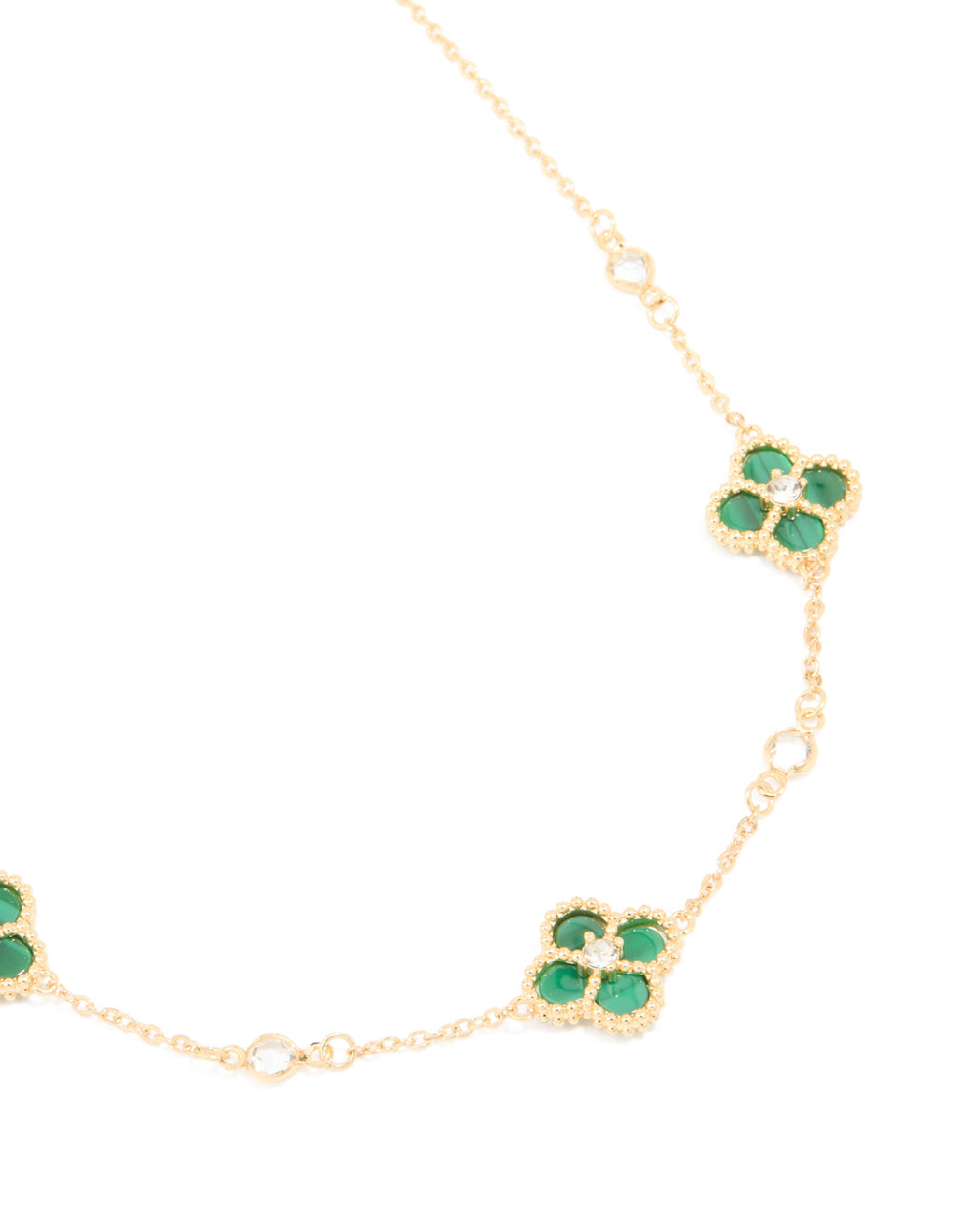 Gold Plated Cubic Zirconia Emerald Flower Trio Necklace