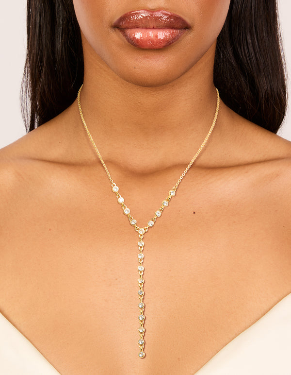 Gold Plated Bezel Cubic Zirconia Y-Necklace