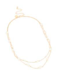 Gold Plated Freshwater Pearl Chain Layered Necklace - link has visual effect only