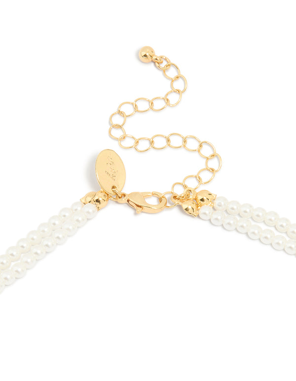 Gold Plated Pearl Layered Strand Necklace