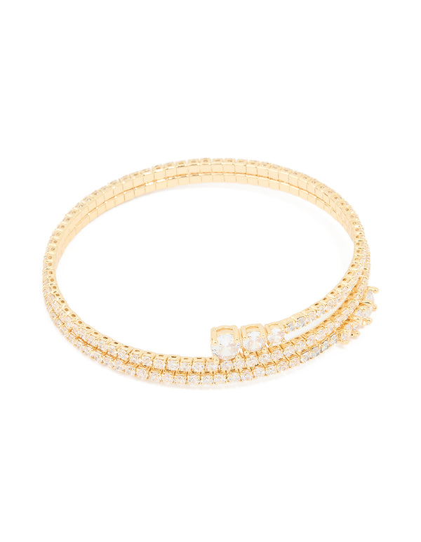 Gold Plated Cubic Zirconia Layered Bangle