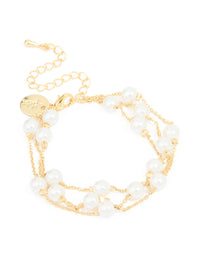 Gold Plated Pearl Layered Chain Bracelet - link has visual effect only