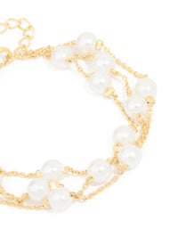 Gold Plated Pearl Layered Chain Bracelet - link has visual effect only