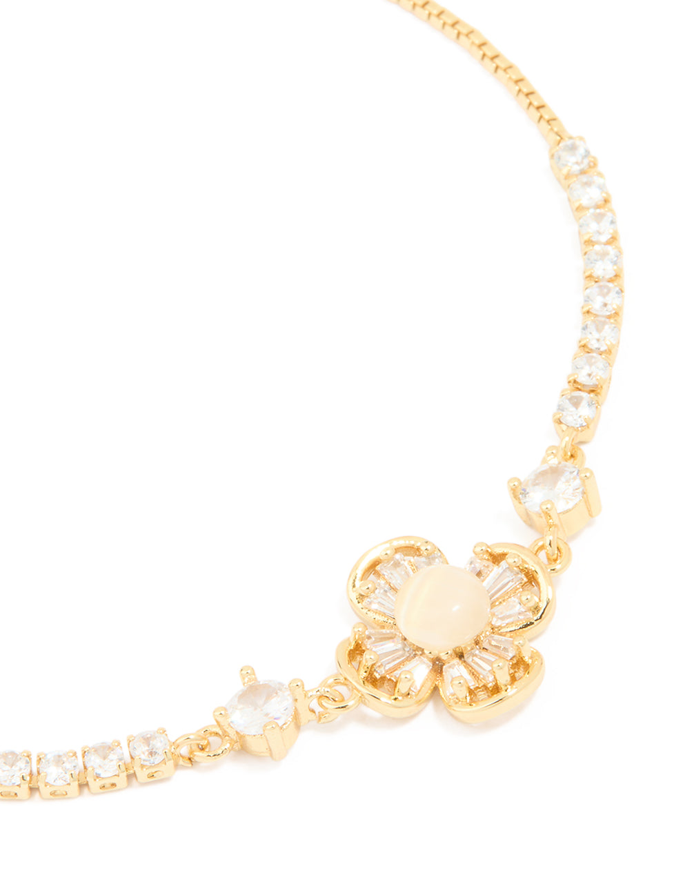 Gold Plated Cubic Zirconia Flower Baguette Toggle Bracelet
