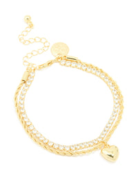 Gold Plated Cubic Zirconia Layered Heart Bracelet - link has visual effect only