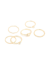 Gold Plated Diamante Heart Wavy Rings 6-Pack - link has visual effect only