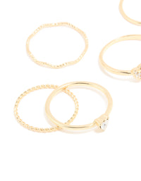 Gold Plated Diamante Heart Wavy Rings 6-Pack - link has visual effect only