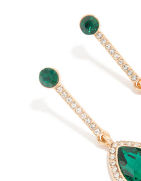 Gold Green Diamante Teardrop Earrings - link has visual effect only