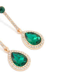 Gold Green Diamante Teardrop Earrings - link has visual effect only