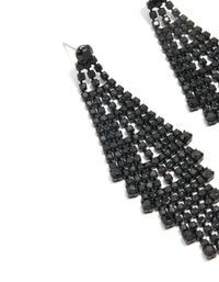 Black Coated Metal Diamante Chandelier Drop Earrings - link has visual effect only