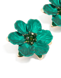 Gold Green Pearlised Extra Large Flower Earrings - link has visual effect only