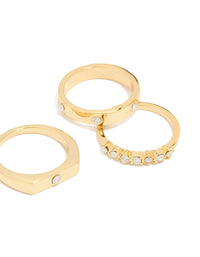 Gold Plated Diamante Inlay & Band Rings 4-Pack - link has visual effect only