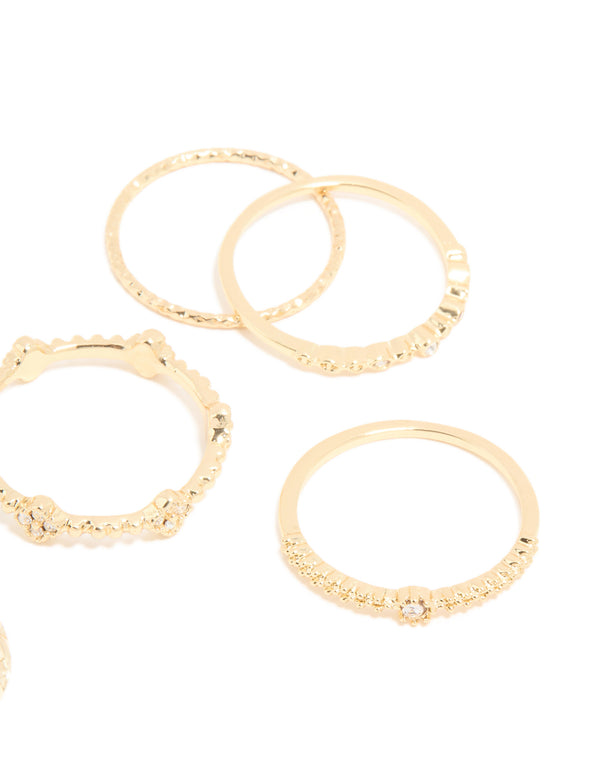 Gold Plated Clover Textured 6-Pack Rings