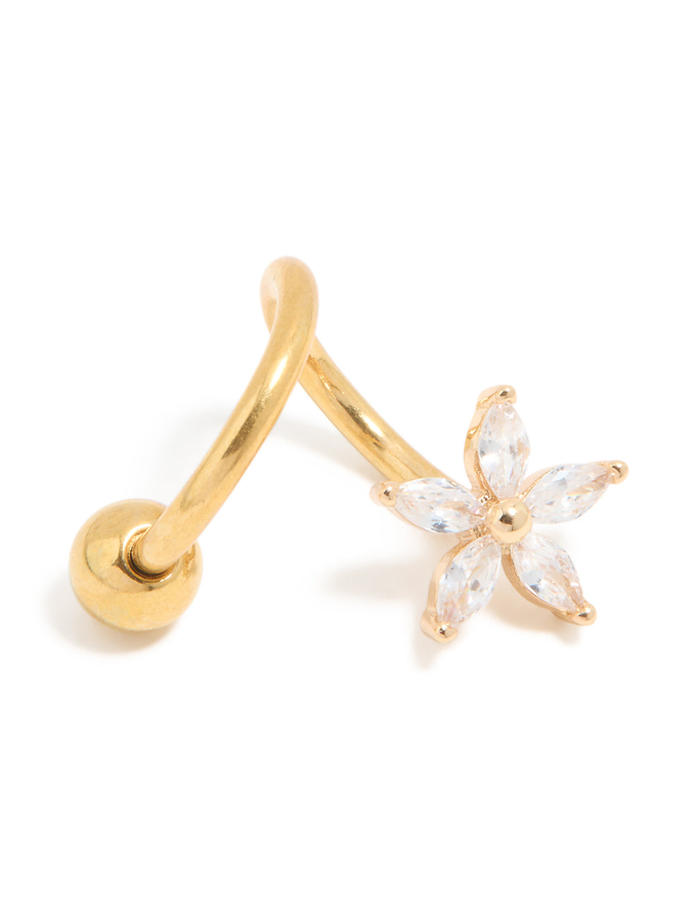 Gold Plated Surgical Steel Cubic Zirconia Flower Wrap Spiral Belly Bar