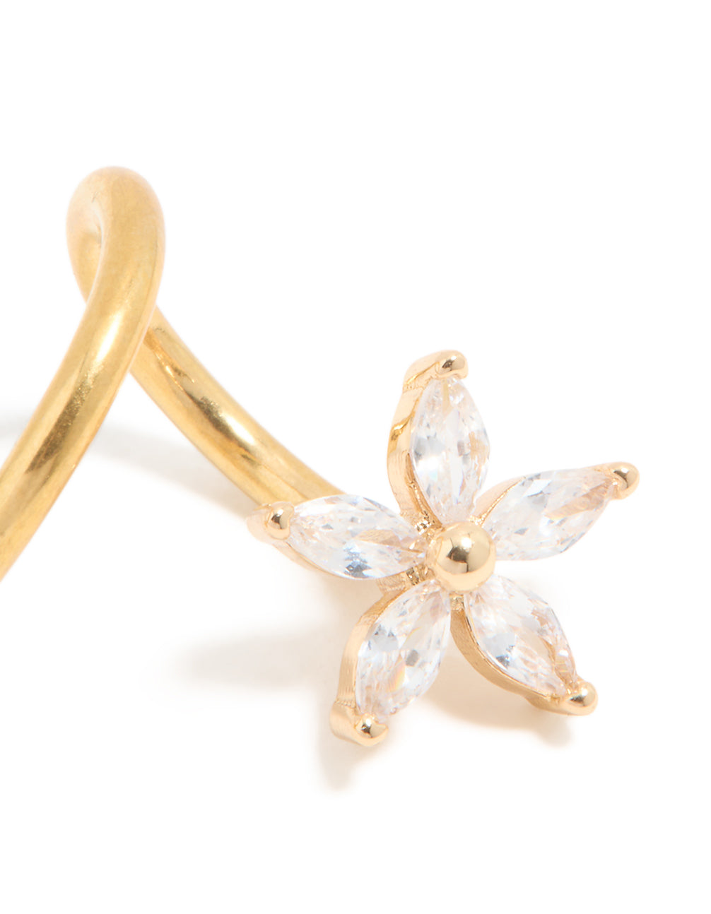 Gold Plated Surgical Steel Cubic Zirconia Flower Wrap Spiral Belly Bar